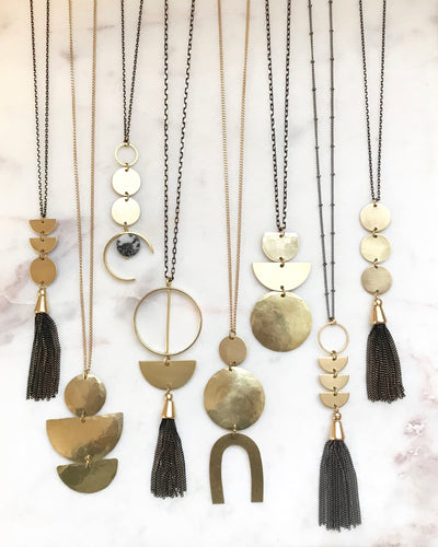 Black + Gold Circle Tassel Necklace